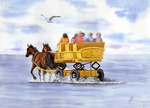 Postcard DIN-A5 Watercolor Maritime Art Print North Sea Cuxhaven Watt Coach Horses Island Neuwerk